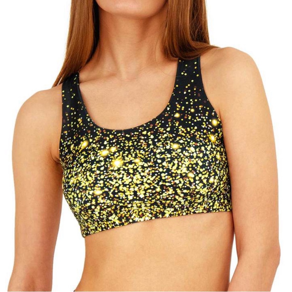 NWT Gold Black Sparkle Racerback Sports Bra